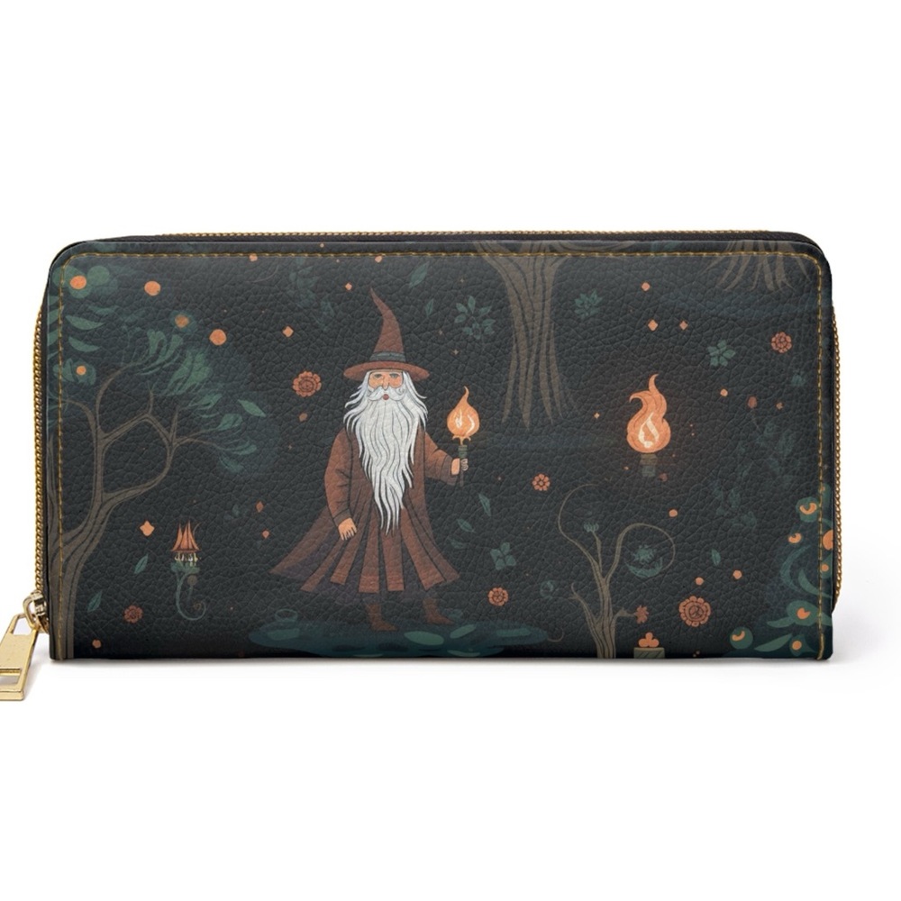 Dark Forest Wizard Witch Zipper Wallet | Black | Witch-Themed Design